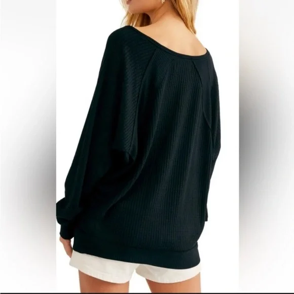 NWT Free People Free People Santa Clara Thermal black top tunic blouse black S - Picture 3 of 5